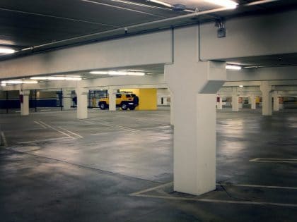A parking deck is a great place to park your car before a hailstorm hits.